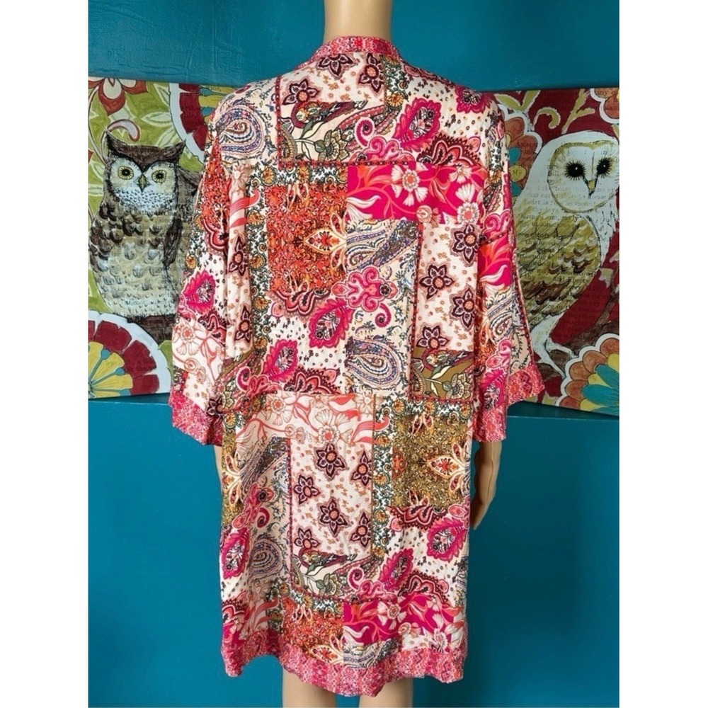Floriana Cardigan Kimono Women's Large Boho Bohemian Floral Open Front - Picture 6 of 10